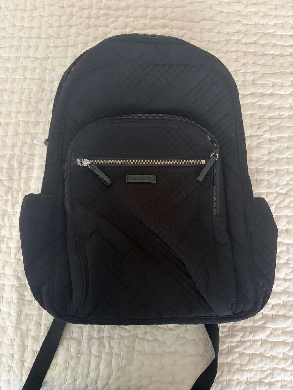 EUC Vera Bradley Black Quilted Backpack with Front Zip Pocket and Luggage Sleeve
